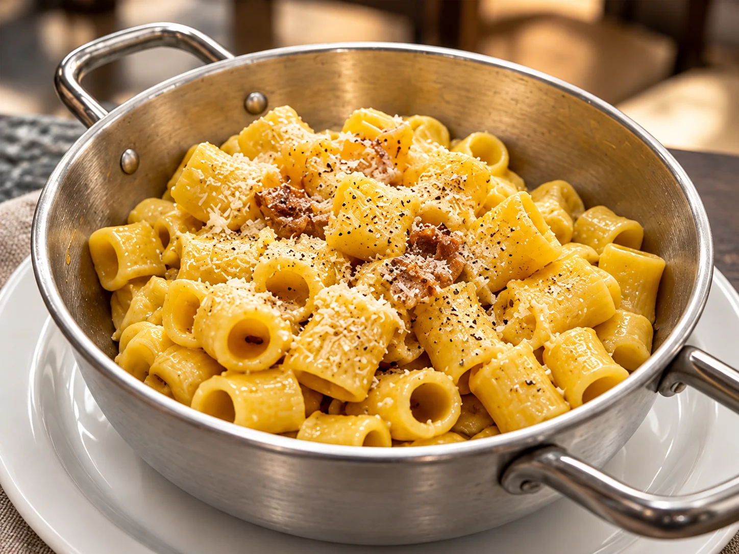 Rigatoni cremosi con formaggio e pepe